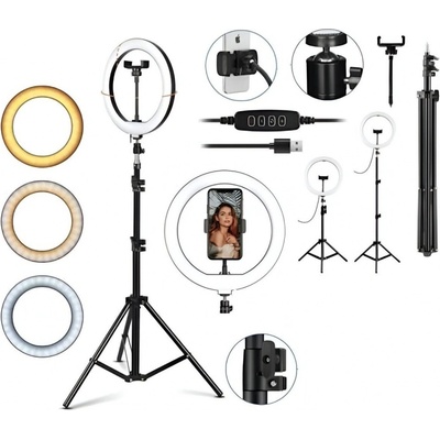 MG Selfie Ring Fill kruhové LED světlo 10'' stativ 1,8 m černé MG221584 – Zboží Živě