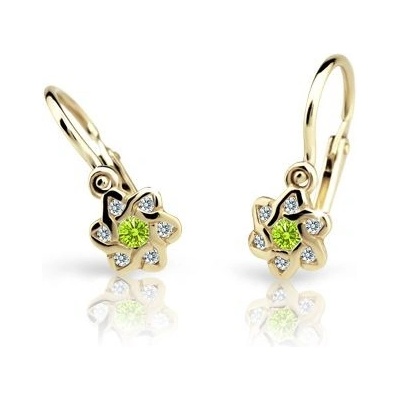 Danfil dětské náušnice kytičky C2149 ze žlutého zlata s kamínkem Peridot Green zapínání brizura