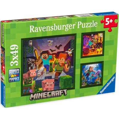 Ravensburger Пъзел Ravensburger от 3 x 49 части - Майнкрафт биоми (05621)