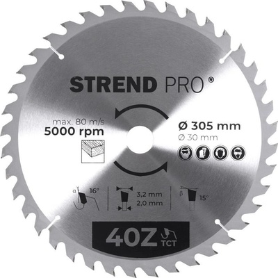 Strend Pro Kotúč pílový TCT 305x3.2x30/20 mm 40T na drevo SK plátkami 2232037
