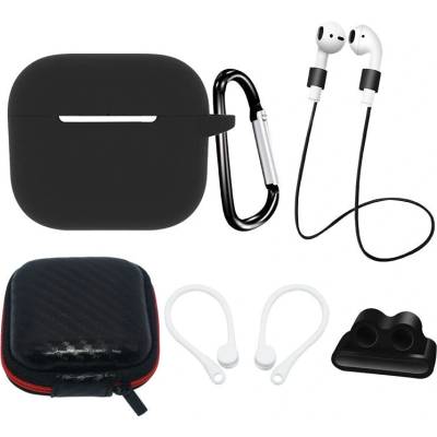 HQWear Комплект кейс HQWear Silicone Case за AirPods 3, калъф, приставка за ухо, връзка за врата, държач за каишка на часовник, черен (5907769354946)