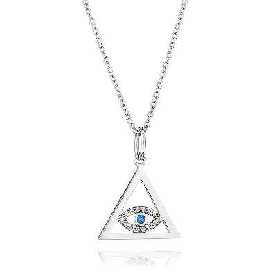 Сребърно колие синьо око с цирконий JT923N Swan