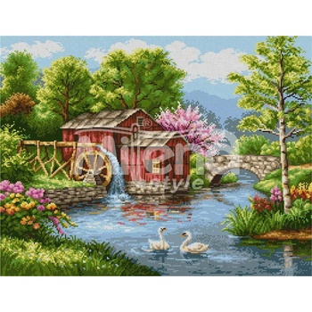 Milena Style Пейзаж с лебеди - гоблен със схема конци Ariadna 1: 1