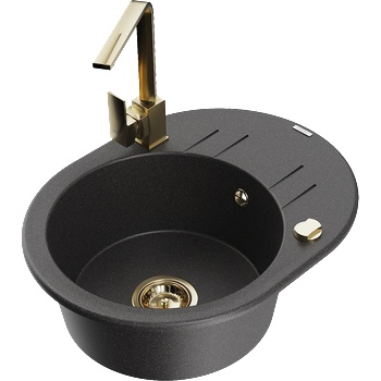 Mexen Kevin гранитна мивка с 1 отделение и отцедник и кухненски смесител Rita, черен на пръски - 6517-76-670300-50 (6517-76-670300-50)