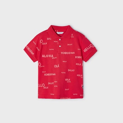 MAYORAL Тениска в цвят диня с яка и контрастни надписи за мини момче Mayoral