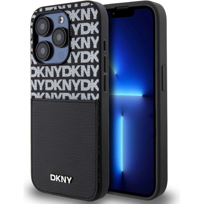 DKNY PU Leather Repeat Pattern Card Pocket pre Apple iPhone 15 Pro, čierna