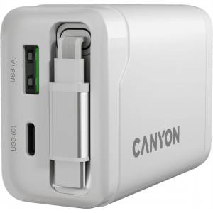 CANYON Адаптер за Захранване CANYON charger OnCharge 65RC Build-In Cable USB-C 65W 1xPD 1xQC EU White (CNS-CURC65ACW) - beep
