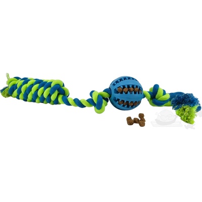 Uniq Pets dentální míček na laně s rukojetí, vůně máty modrý 40 cm
