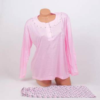 Image 1 of Дамска макси пижама в розово с каре и бродерия