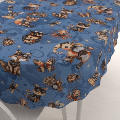 Biante bavlnený oválny obrus Sandra SA-581 Zvieratká vynálezcovia na modrom 60x100 cm