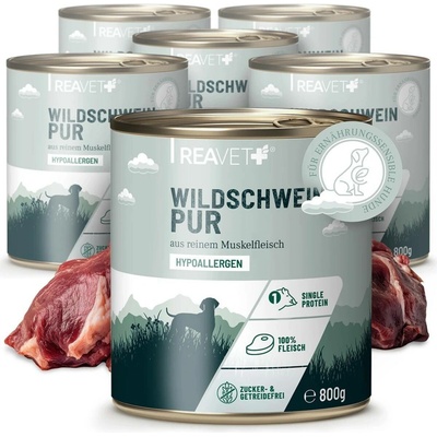 Reavet 100% čisté maso pro nutričně citlivé psy divočák 800 g