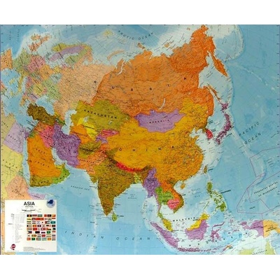 Asie - nástěnná mapa 120 x 100 cm, lamino + stříbrný hliníkový rám