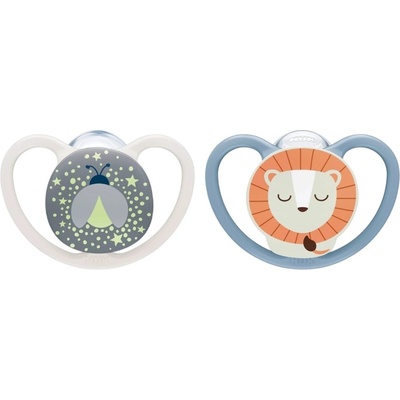 Силиконови залъгалки NUK Perfect Match - Air Night, 0-6 м, 2 броя, Лъв (10175351)