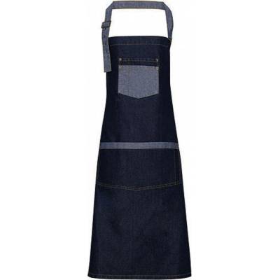Premier Workwear Zástěra s kontrastní kapsou uprostřed páska za krkem na sponu modrá indigo PW127