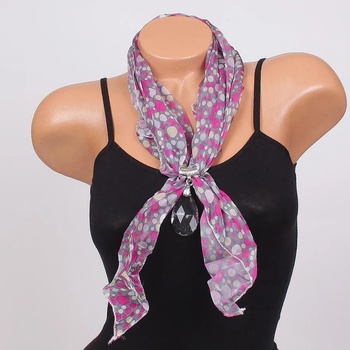 Image 1 of Сиво фишу с точки в лилаво и бяло и прозрачна висулка