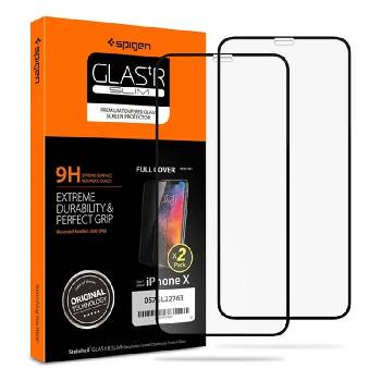 Spigen FC HD Tempered Glass 2 Pack - 2 броя стъклени защитни покрития за дисплея за iPhone 11 Pro, iPhone XS, iPhone X (черен-прозрачен)