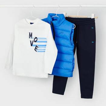 Mayoral Комплект трико active за мини момче с бяла блуза, синя грейка и тъмно син ватиран панталон Майорал