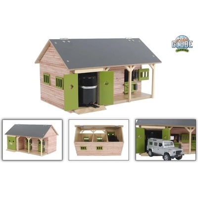 Kids Globe Farming stáj pro koně dřevěná 34x21x19 5cm zelená v krabičce 1:32