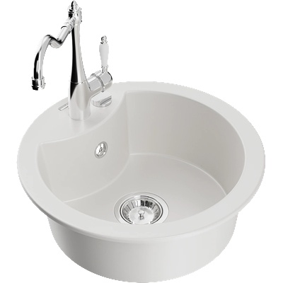 Mexen Diego гранитна мивка с 1 гнездо и кухненски смесител Carla, бял - 6512-20-670700-00 (6512-20-670700-00)