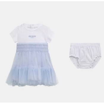 Guess Нежна рокля за бебе момиче в бял цвят и небесно син тюл Guess