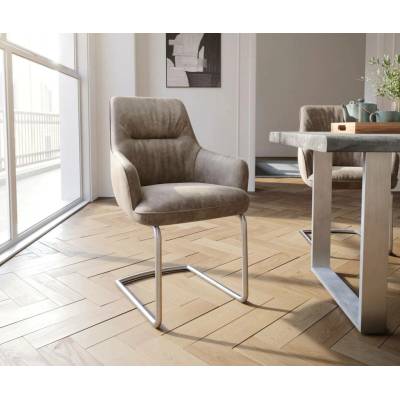 Delife Zelia-Flex s područkami mikrovlákno taupe vintage kulatá nerezová ocel taštičkové pružiny