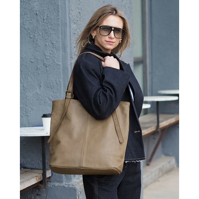 Mazzini Marco kožená shopper kabelka béž taupe v201d