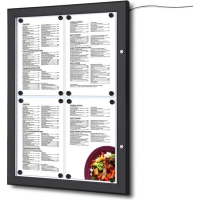 Jansen Display s.r.o. Vonkajšia MENU vitrína 4 x A4 s LED osvetlením, čierna