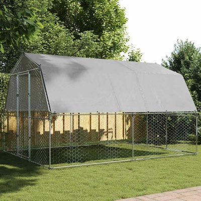 vidaXL Klec pro drůbež se střechou a dvířky 375 × 285 × 230 cm pozinkovaná ocel stříbrná 9799.3294911