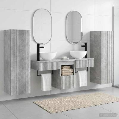 vidaXL Комплект мебели за баня 5 бр. Бетонно сиво 33 x 34, 5 x 100 см (3405966)