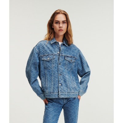 KARL LAGERFELD DIAGONAL AOP DENIM JACKET MID BLUE DENIM