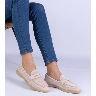 Gemre Beige classic perforated eco-suede loafers Argossa krémová