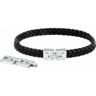 Trussardi Originální černý kožený náramek T-Leather TJAXV19