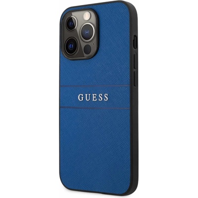 GUESS Saffiano PU Leather Hard Case - дизайнерски кожен кейс за iPhone 13 Pro (син)