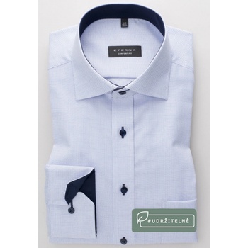 Eterna Comfort Fit košile s modrým vetkaným vzorem a vnitřním límcem prodloužený rukáv