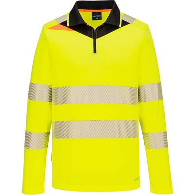 Portwest hi-vis dx4 dx419 / Мъжка светлоотразителна поло тениска с дълъг ръкав - hv жълто/черно xxl (dx419ybrxxl)