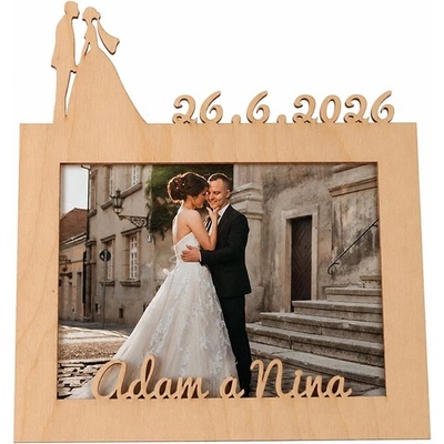 ČistéDřevo Dřevěný svatební fotorámeček s datem a jménem - 15x20 cm – Hledejceny.cz