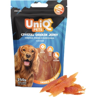 Uniq Pets Dog Snacks Woofers Crystal Chicken Jerky лакомства за кучета с пилешко, 250 г