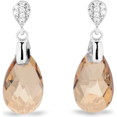 Spark stříbrné náušnice s krystaly Swarovski Elements zlatá kapka Dainty Drop KW610616GS Gold Shadow