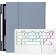 AppleKing pouzdro s podsvícenou klávesnicí, touchpadem a prostorem na Apple Pencil pro iPad 10,9" (2022) / 11" (2025) - modrošedé