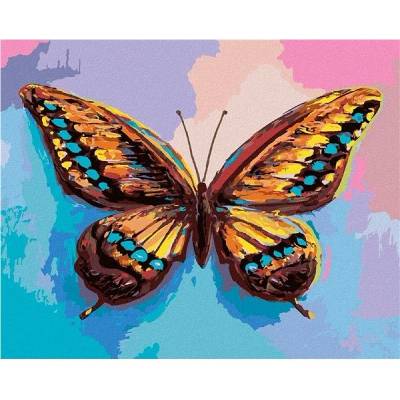 zuty Malování Podle Čísel Barevný Motýl Na Růžovomodrém Pozadí 40 x 50 Cm Plátno Rám
