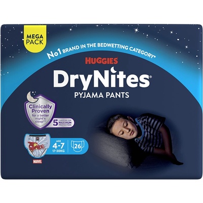 Huggies DryNites MEGA pro chlapce 4-7 let 17-30kg 26ks