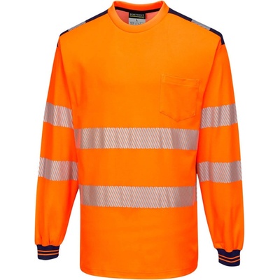 Portwest tričko PW3 Hi-Vis L/S T185 dlouhý rukáv Oranžová/navy 4XL
