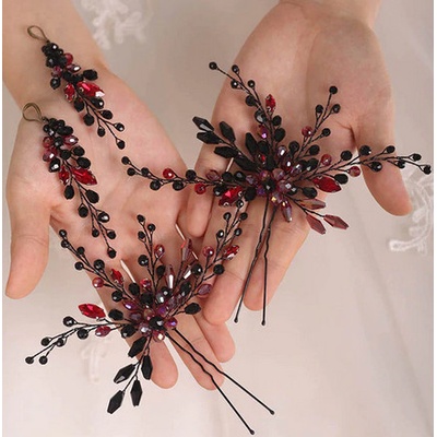 Naishide Jewelry Souprava vlásenek a náušnic - černá/červená