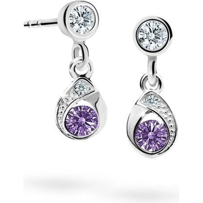 Danfil dětské náušnice kapky C1898 z bílého zlata s kamínkem Amethyst zapínání balónek