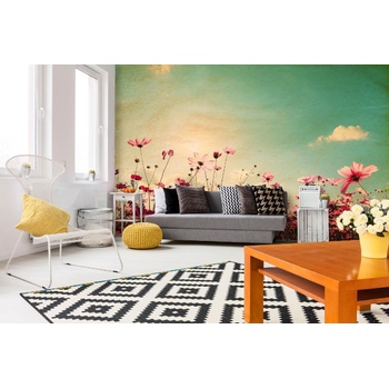 DIMEX ART s. r. o Самозалепваща се флизелинова фототапета винтидж цъфтяща поляна 375 x 250 см