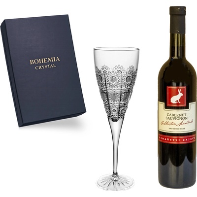 Bohemia Crystal Dárkový balíček červené víno Cabernet Sauvignon a 2 broušené sklenice brus Klasik 310 ml