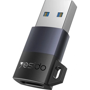 Yesido OTG адаптер - Yesido GS34 - USB3.0 мъжки → Type-C женски, 18W, алуминий - Сив
