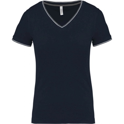Kariban Tričko K394 s V výstřihem piqué krátký rukáv dámské COT-20K39437602 Navy/šedá/bílá