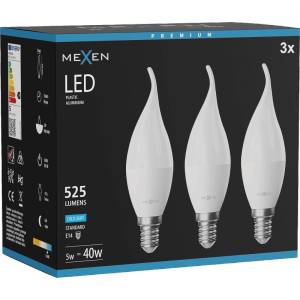 Mexen Nova 3x LED крушка свещ E14, C37, 5W, Студена - 6500K, 525 lm - L106-E14-0565-01x03 (L106-E14-0565-01x03)