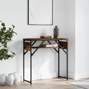 vidaXL Конзолна маса с рафт, опушен дъб, 75x30x75 см, инженерно дърво (837799)